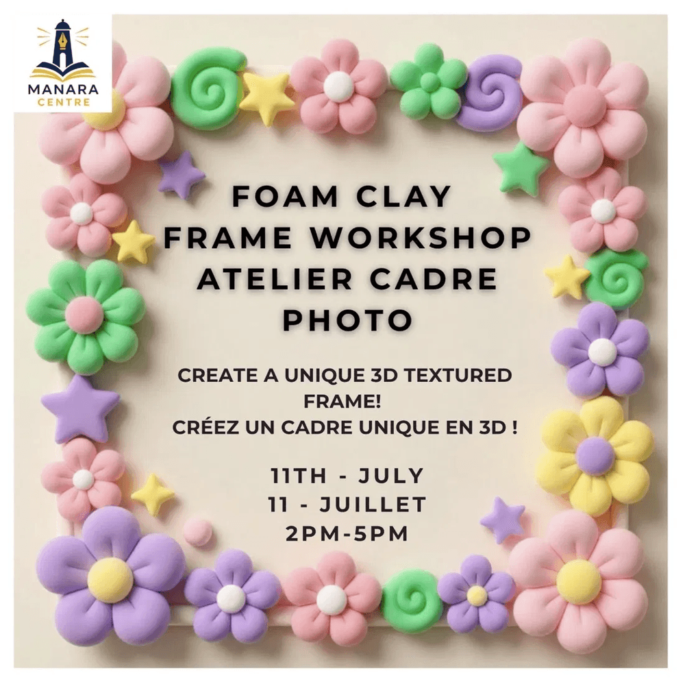 Affiche de l'atelier Foam Clay Frame — Le Cercle Créatif de Manara, samedi 11 juillet 2026